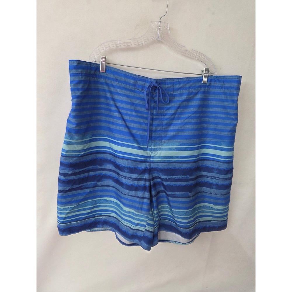 True Nation Mens 3XL Blue Striped Swim Trunks Board Shorts Mesh Lined Big & Tall